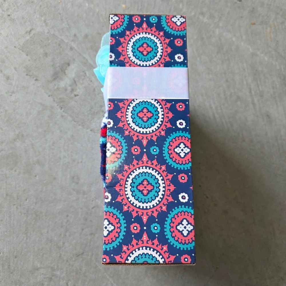 Deluxe‎ Plush 3-Piece Spa Set Blue Mandala Towel Wrap Hair Twist Loofah New